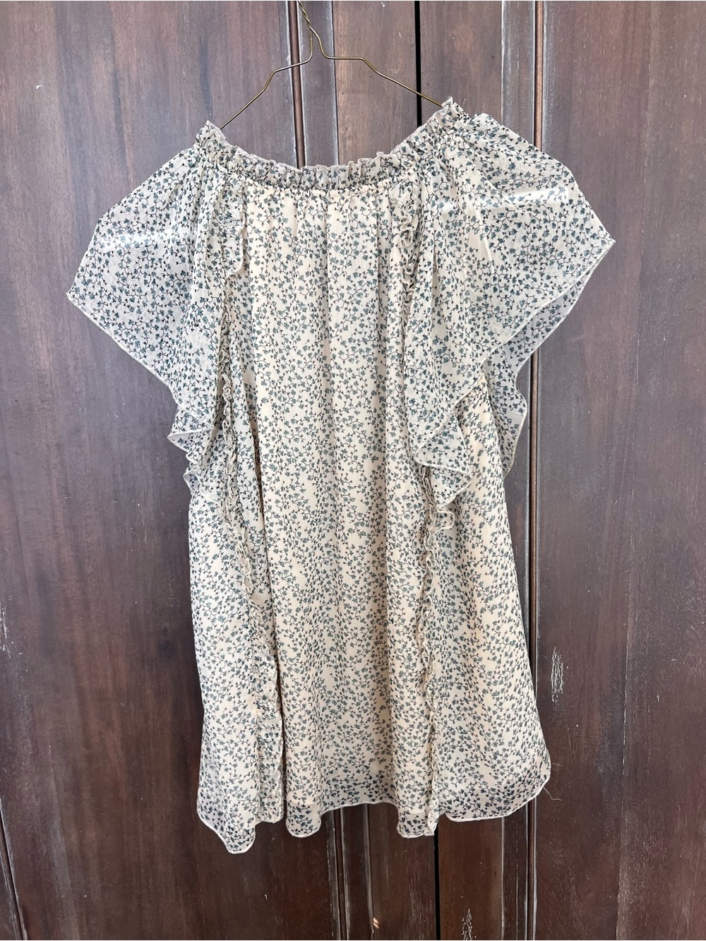 Chelsea & Violet Beige Floral Tie-Neck Flutter Sleeve Blouse - Picture 4 of 4